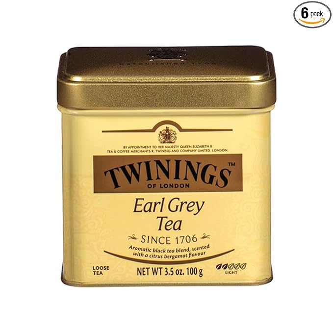 Twinings Earl Grey Loose Black Tea Tins, 3.53 Ounce Tins (Pack of 6), Flavoured with Citrus and