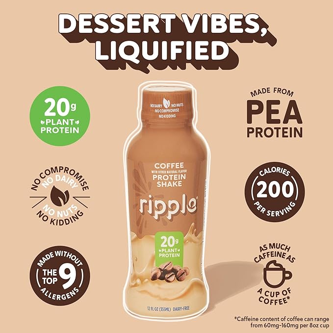 Ripple Coffee Plant Based Protein Shake | 20g of Quality Sourced Pea Protein, 100mg Caffeine