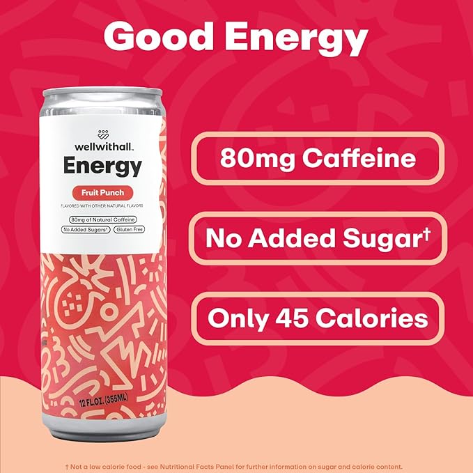 WellWithAll Fruit Punch Energy Drink ??Caffeine from Tea ??With Vitamin C ??Lightly Sparkling
