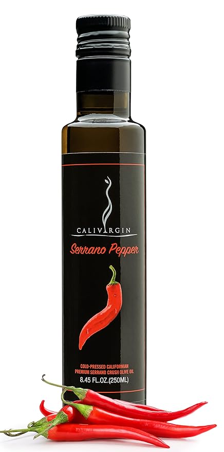 Calivirgin Serrano Pepper Olive Oil - Spicy Infused Extra Virgin Olive Oil - Cold Pressed Olive Oil