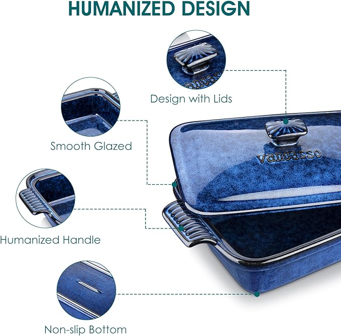 vancasso Starry Casserole Dish With Lid, 1.9 Quart Deep Lasagna Pan Ceramic Bakeware Covered