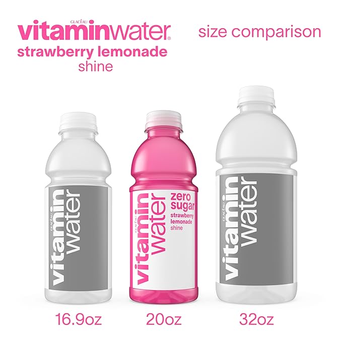 vitaminwater Shine Strawberry Lemonade Zero Sugar, Flavored Water Beverage, 20 fl oz Bottles, 12