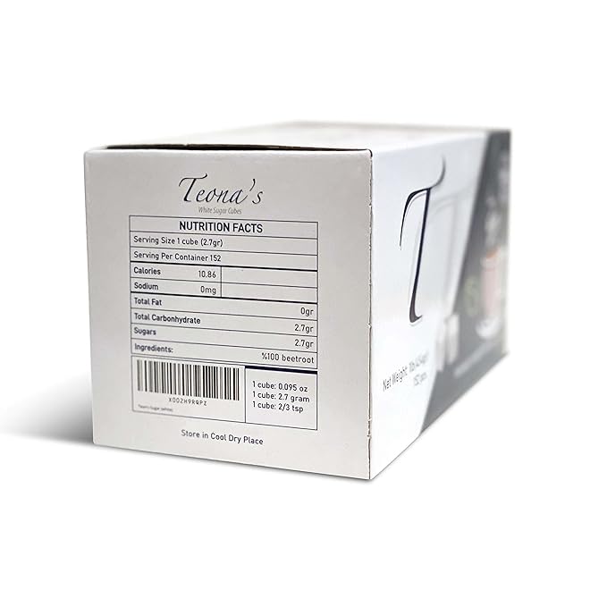 Teona?™s 152 White Sugar Cubes - Individually Wrapped 1 LB Box | 100% Beet Root - Perfect Size for