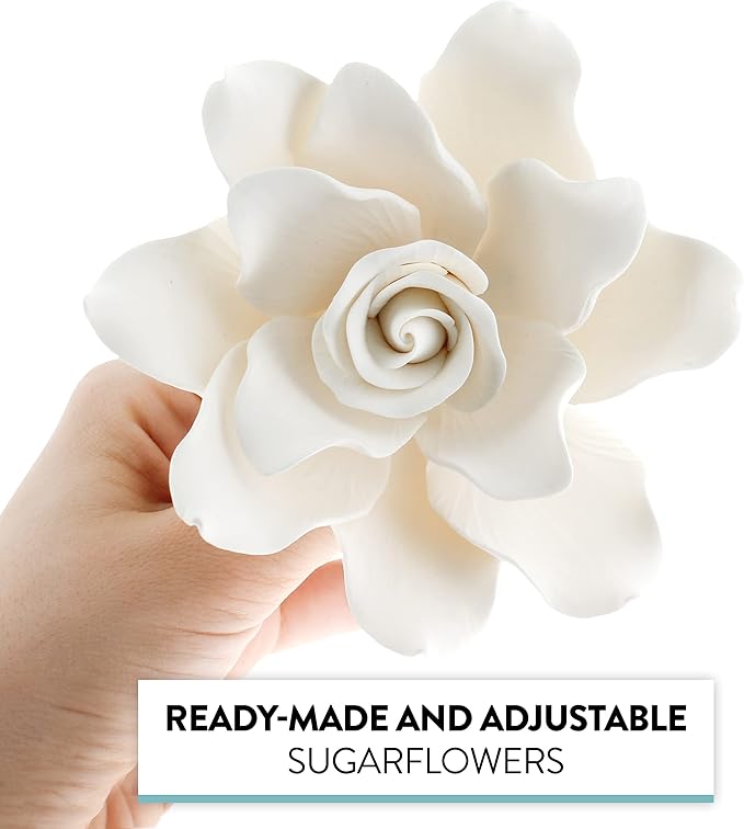 Global Sugar Art Gardenia Sugar Cake Flowers Jumbo White with Wire, 1 Count by Chef Alan Tetreault