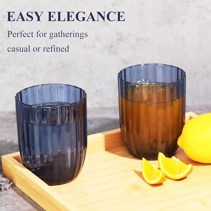 Acrylic Clear Highball Plastic Cups | Plastic Reusable Tumblers 15oz (Set of 6) | Stackable |