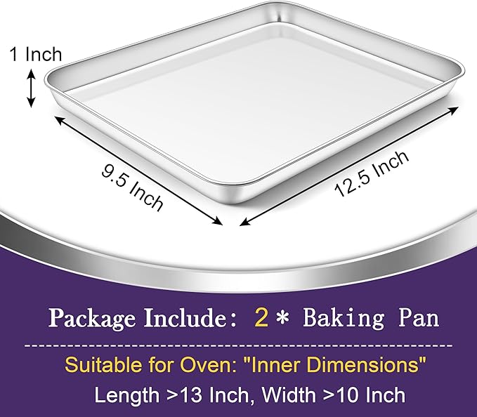 TeamFar Toaster Oven Pan Set of 2, Stainless Steel Toaster Oven Baking Tray Ovenware, 12.5’’x