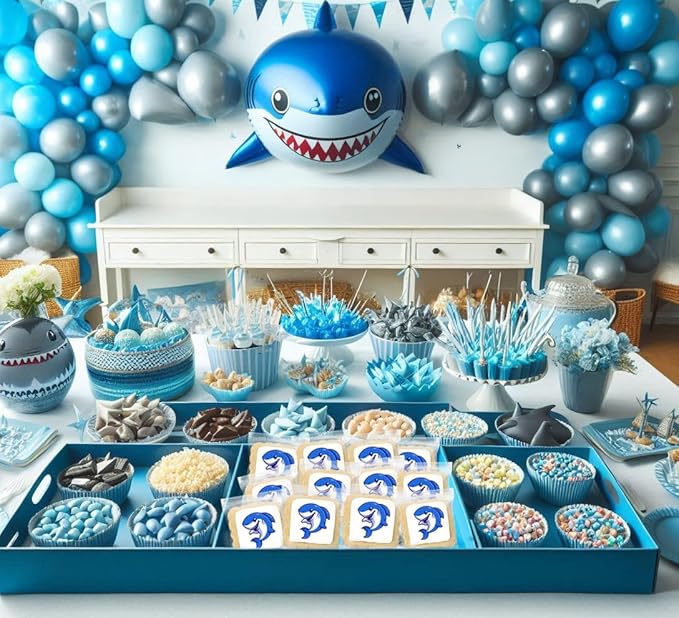Shark Cookies Baby Theme Birthday | Individualy Wrapped Printed Cookies 24 Pack Bulk | Party Favors