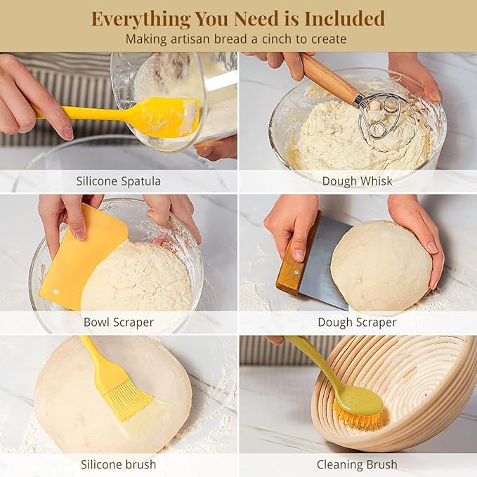 Sourdough Starter Kit, Sourdough Bread Baking Supplies with 2 Pcs 9" Round Banneton Bread Proofing