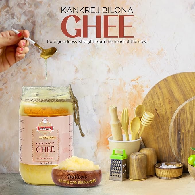 Indicow A2 Desi Kankrej Cow Ghee | Clarified Butter | Grass Fed, Pasture Raised Clarified Butter