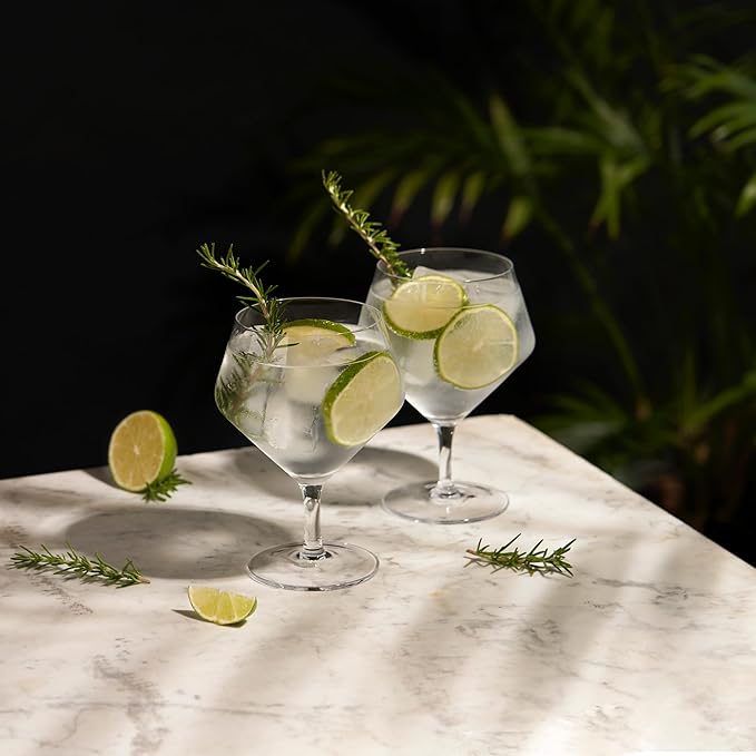 Viski Raye Angled Stemmed Gin and Tonic Glasses Set of 2 - Premium Crystal Clear Cocktail Gin