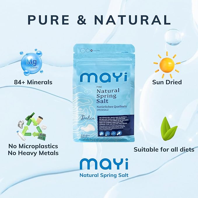 MAYİ Natural Spring Fine Ground Salt 1.2 lb - Hand-Harvested, Kosher, Microplastic-Free