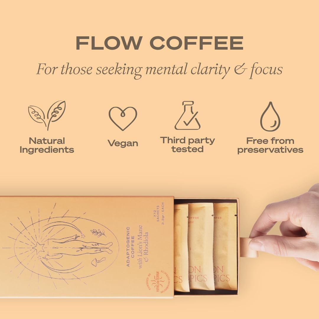 London Nootropics - Flow - Adaptogenic Mushroom Coffee with Lion’s Mane & Rhodiola - 12 Sachets
