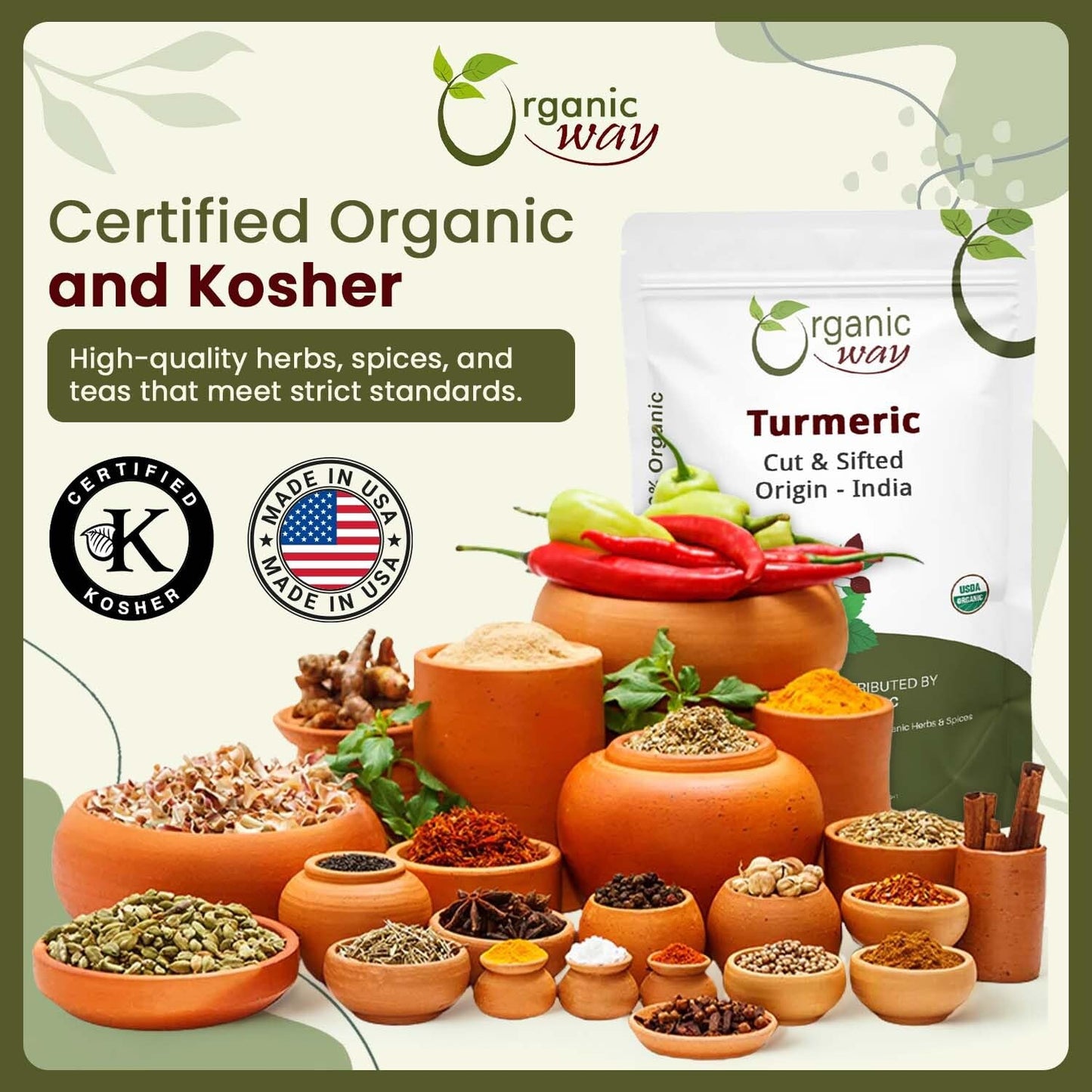 Organic Turmeric Root Cut & Sifted Herbal Tea – USDA Organic, Vegan, Non-GMO & Gluten Free Dried
