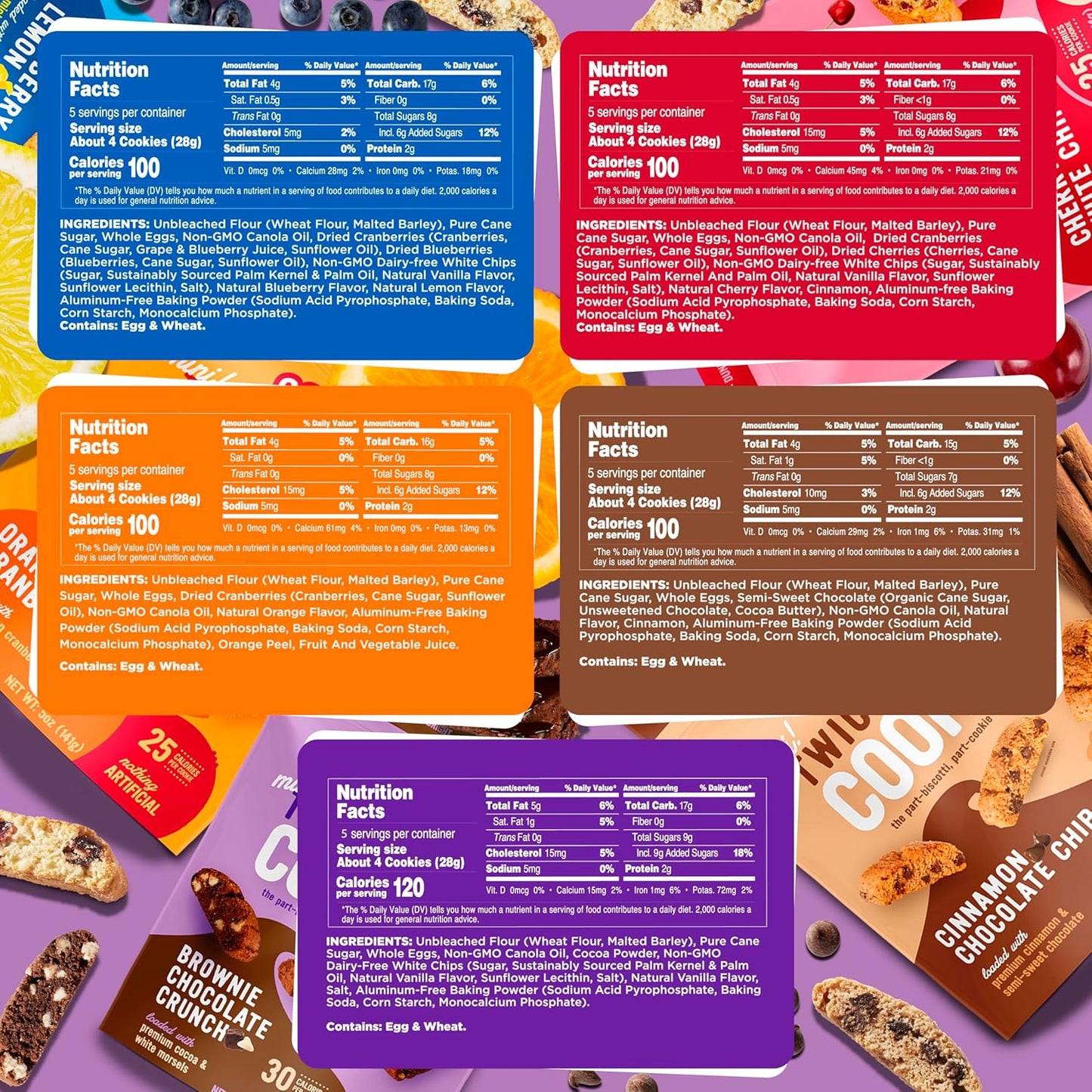 Cooper Street Twice Baked Biscotti Cookies Variety Pack - 5 Pack (5oz Each) - Light and Crispy