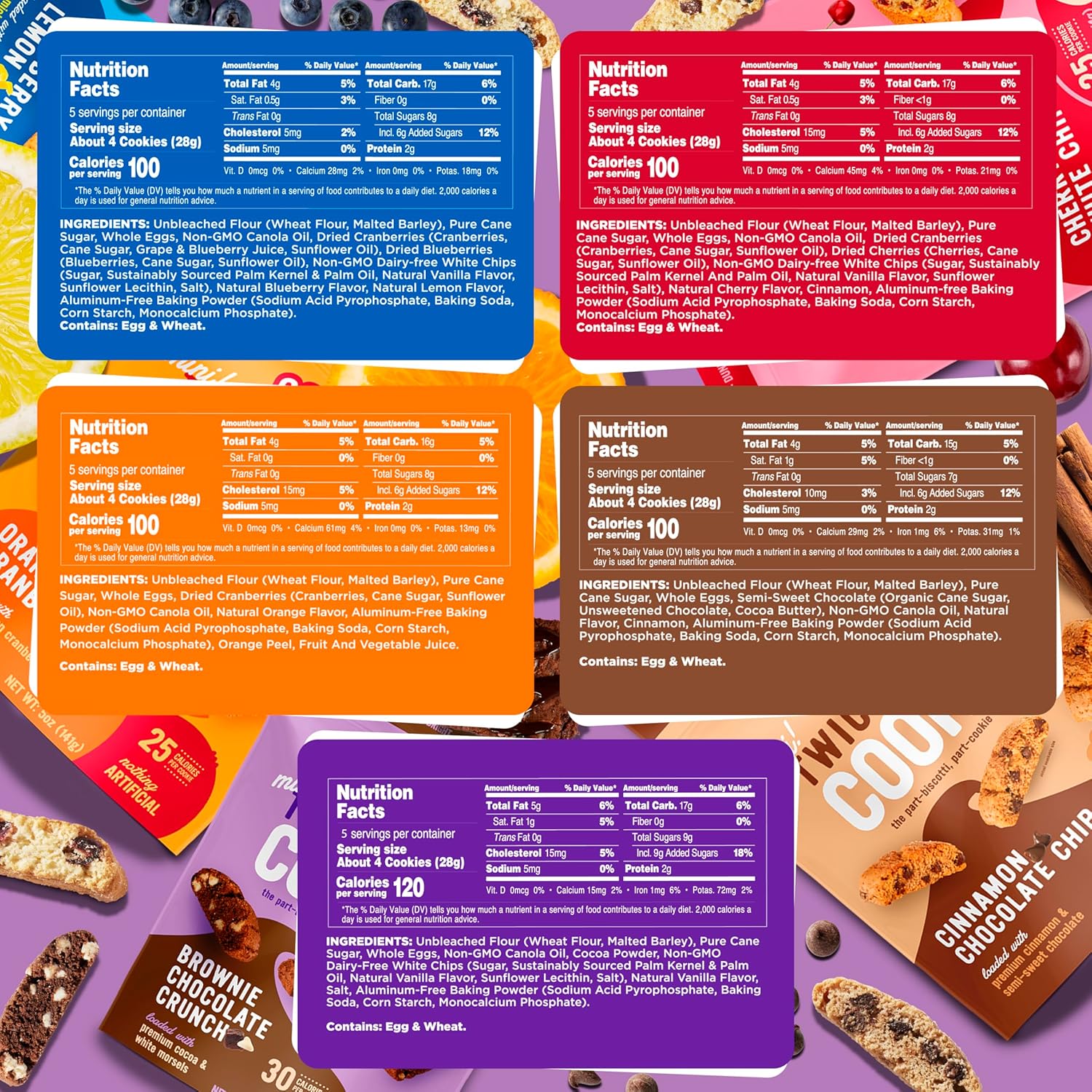 Cooper Street Twice Baked Biscotti Cookies Variety Pack - 5 Pack (5oz Each) - Light and Crispy