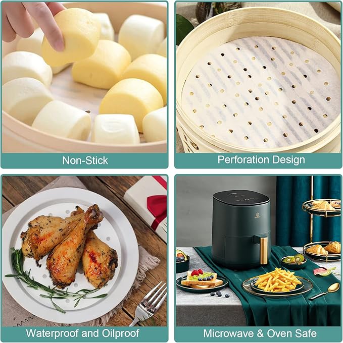 Air Fryer Liners Disposable Parchment Paper, Numola 100 Pcs Airfryer Sheets, 9 Inch White Non-stick