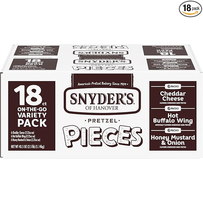 Snyder's of Hanover Pretzel Pieces, Variety Pack of Pretzels Individual Packs, 2.25 Oz, 18 Ct (Pack