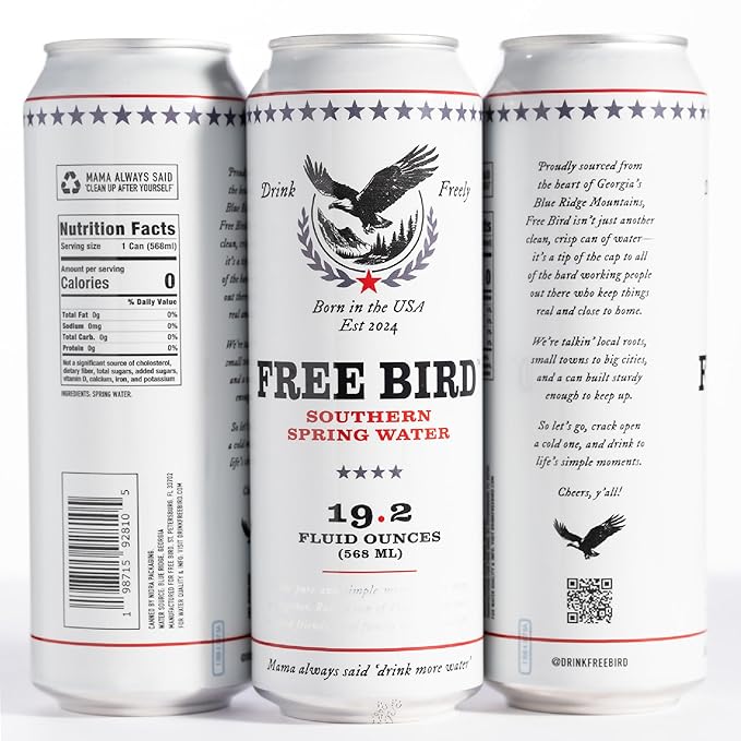 Free Bird, Southern Spring Water, 12-Pack (19.2oz Tallboy Cans) – Crisp & Clean Blue Ridge Mountain