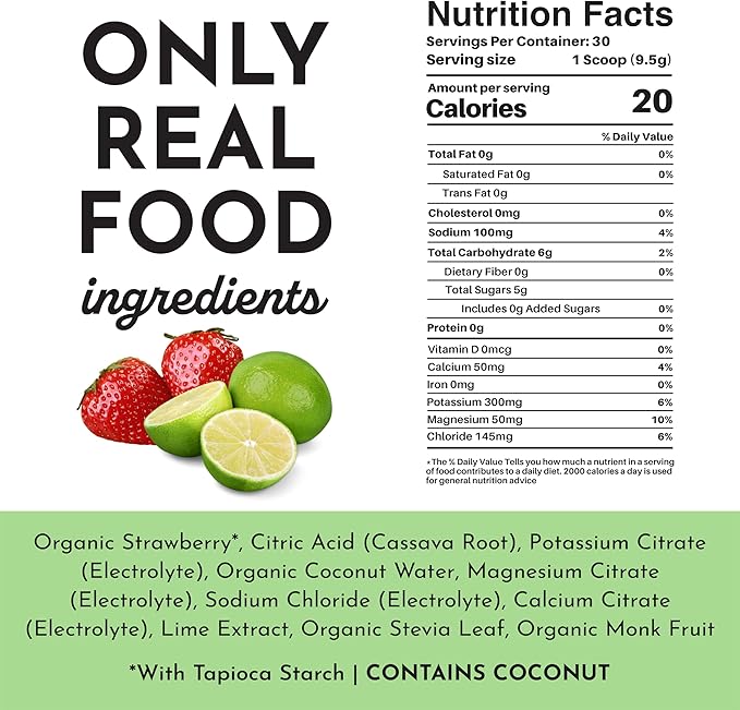 Strawberry Limeade Electrolytes ??30 Serving Bag ??Clean Hydration Drink Mix with Essential