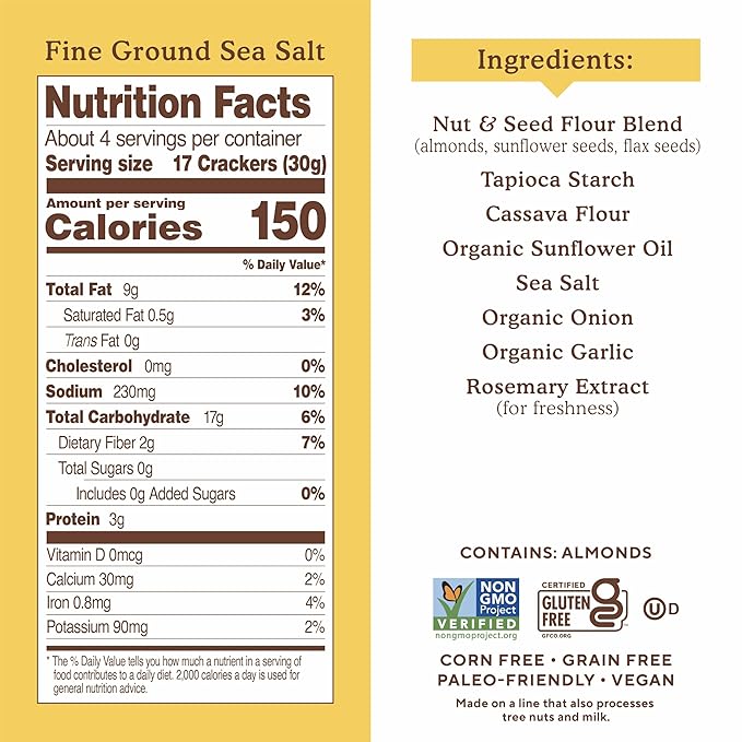 Simple Mills Almond Flour Crackers Snack Packs, Sea Salt, Gluten Free, Flax Seed, Sunflower Seeds