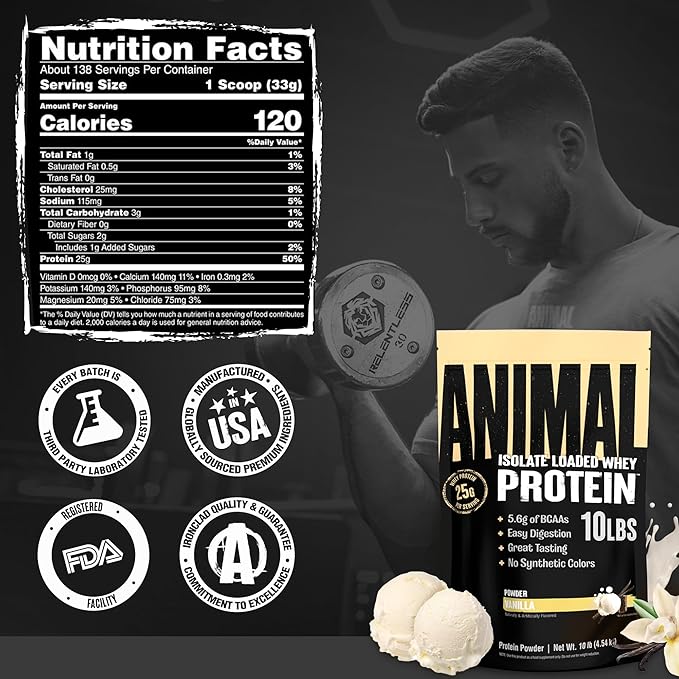 Animal Whey Isolate Protein Powder - Loaded for Pre & Post Workout Muscle Builder and Recovery with