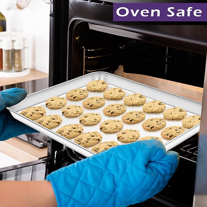 TeamFar Toaster Oven Pan Set of 2, Stainless Steel Toaster Oven Baking Tray Ovenware, 12.5’’x