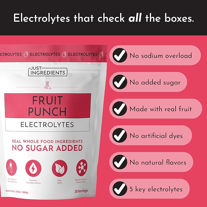 Fruit Punch Electrolytes ??30?‘Serving Hydration Drink Mix with Coconut Water, Sea Salt, and Trace