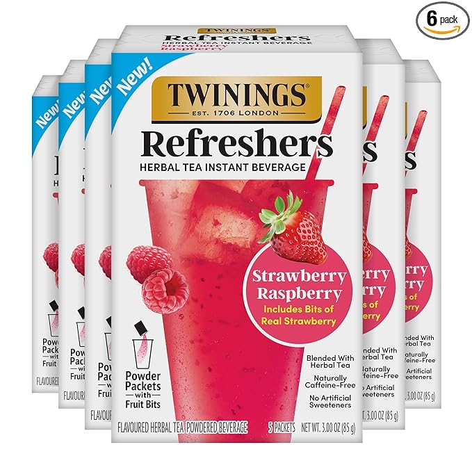 NEW Twinings Strawberry Raspberry Refreshers, Herbal Tea Instant Beverage with Real Strawberry
