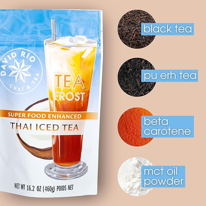 David Rio Thai Iced Tea Mix, 16.2 Oz, Black & Pu Erh Tea, Enhanced with Beta Carotene and MCT Oil