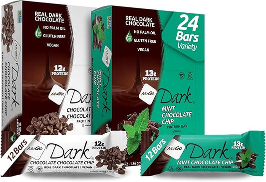 NuGo Dark Variety - Mint Chocolate Chip 12 Bars & Chocolate Chocolate Chip 12 Bars, 12-13g Protein