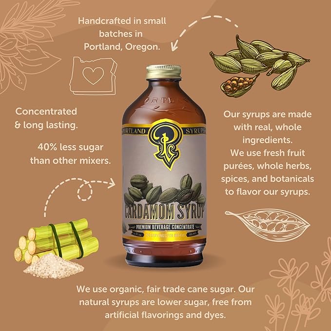 Portland Syrups Cardamom Syrup – Flavoring for Coffee, Lattes, Cold Brew, Macchiatos, Cocktails, &