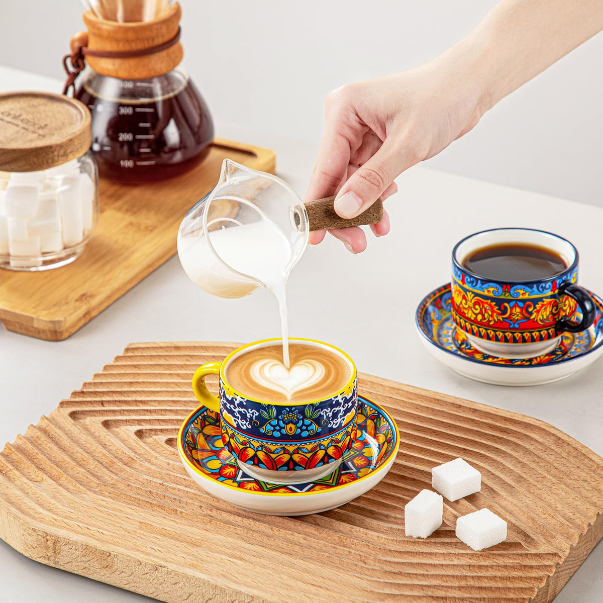 vancasso 4 Oz Bohemian Espresso Cups Set of 4 with Stand