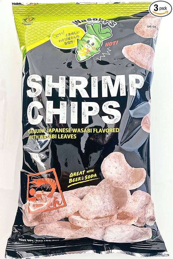 Genuine Wasabi Shrimp Chips(Pack of 3) - 2 oz- Japanese Snacks, Wasabi Powder, Japanese Chips