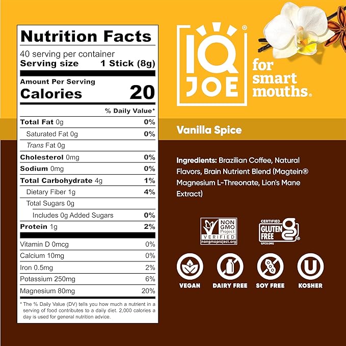 IQJOE Mushroom Coffee Packets (40 Servings) Lion’s Mane, Magtein Magnesium, Antioxidants