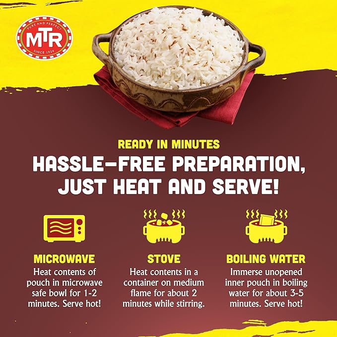 MTR Ready-To-Eat: Jeera Rice - Cumin Rice - Microwavable Rice Packs for Instant Meals - Delicious &