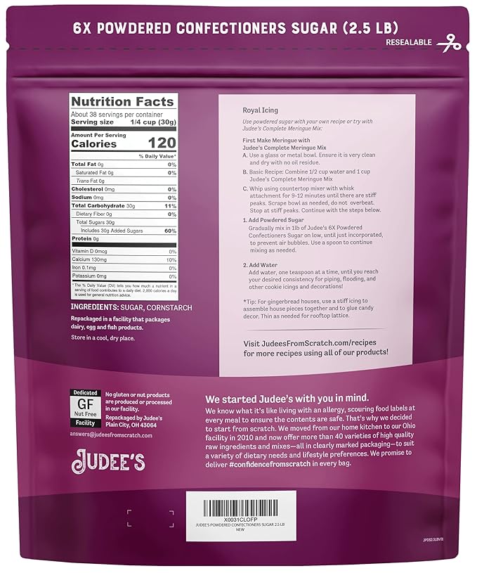 Judee?™s 6X Powdered Confectioners Sugar 2.5 lb - 100% Non-GMO, Gluten-Free, and Nut-Free - 6X Size