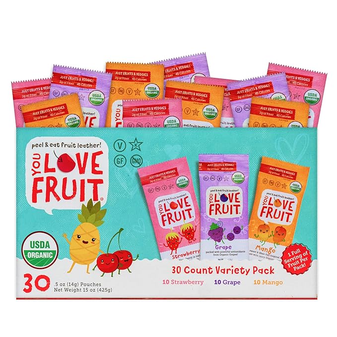 YOU LOVE FRUIT - Fruit Snacks Variety Pack 30 count, 100% Natural Gluten-Free, Vegan, Low Carb, Low