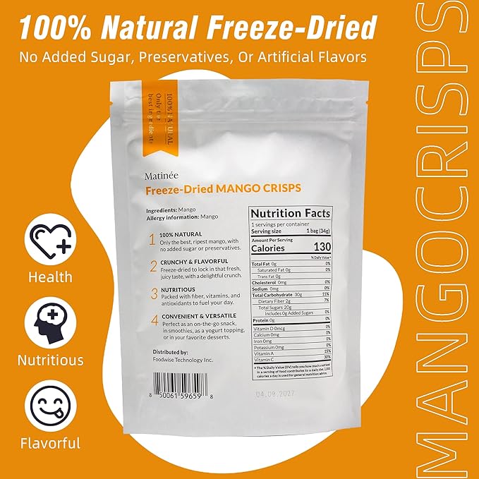 MATINÉE Freeze Dried Mangoes, Dehydrated Fruit, Dried Fruit Snack for Baking, Yogurt & Kids