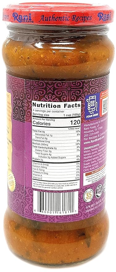 Rani Tikka Curry Vegan Simmer Sauce (Creamy Tomato, Onion & Cilantro) 14oz (400g) Glass Jar ~ Easy