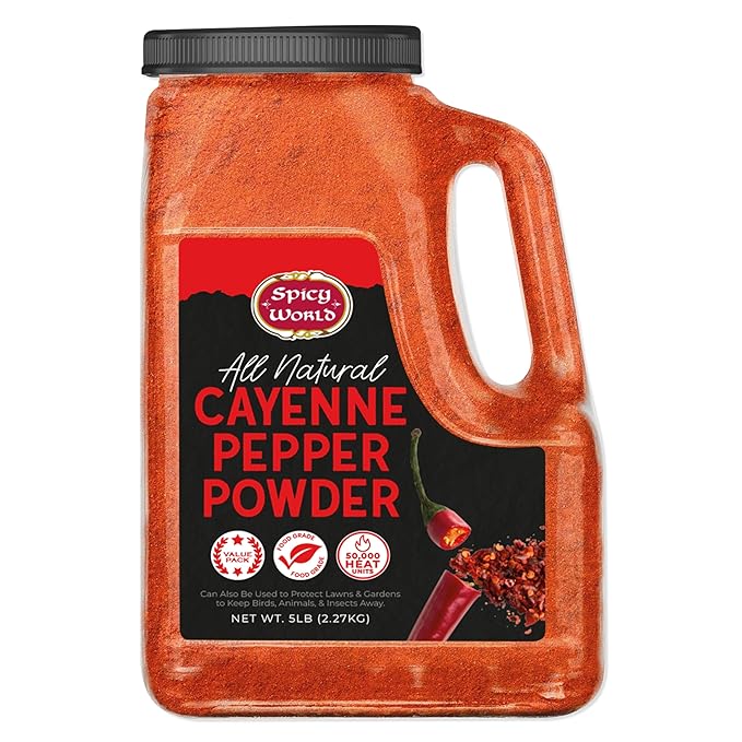 Spicy World Hot Cayenne Pepper Powder Bulk 5 LBS Jar - Red Ground Pepper 50,000 SHU Heat Unit