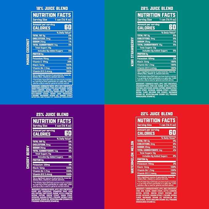 Gorilla Energy Drink, Variety Pack, 200mg Natural Caffeine, Real Fruit Juice Squeezed &