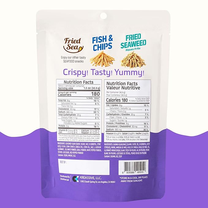 Calamari Chips Made with Real Squid [ 3 PACK ] Crunch + Crispy Healthy Snacks, Low Calorie Finger