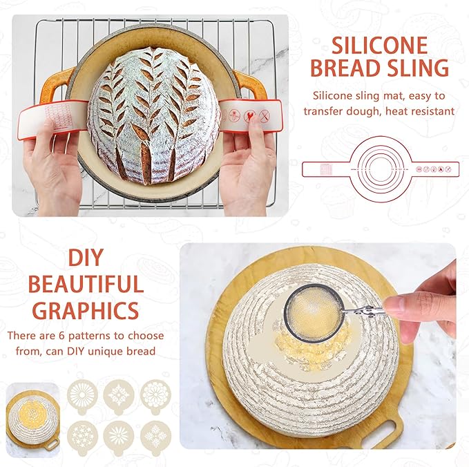 Sourdough Bread Baking Supplies, Sourdough Starter Kit for Bread Making Includes 10" Round & Oval