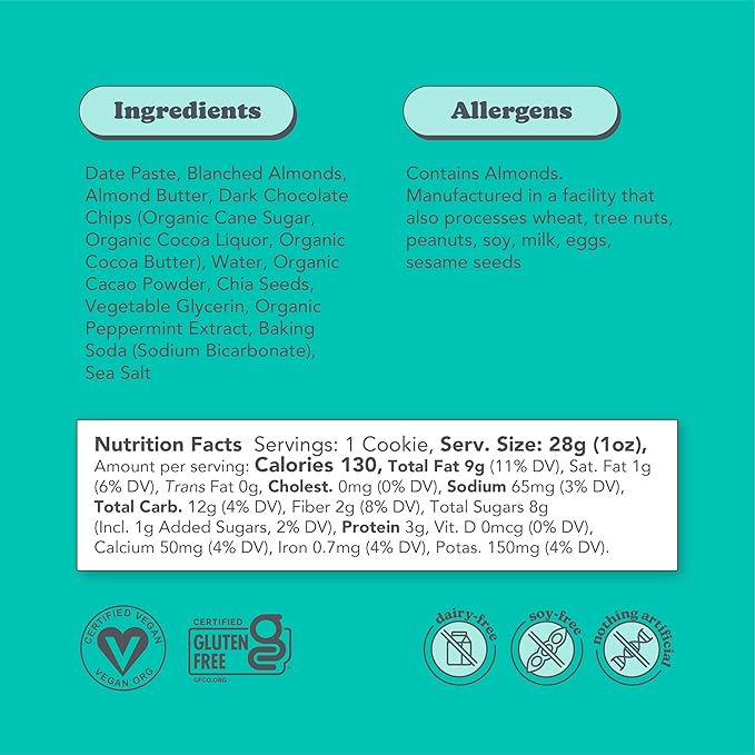Love + Chew, Mint Cacao Brownie Minis - 18 Count - Tasty Gluten Free Cookies - Vegan - Healthy