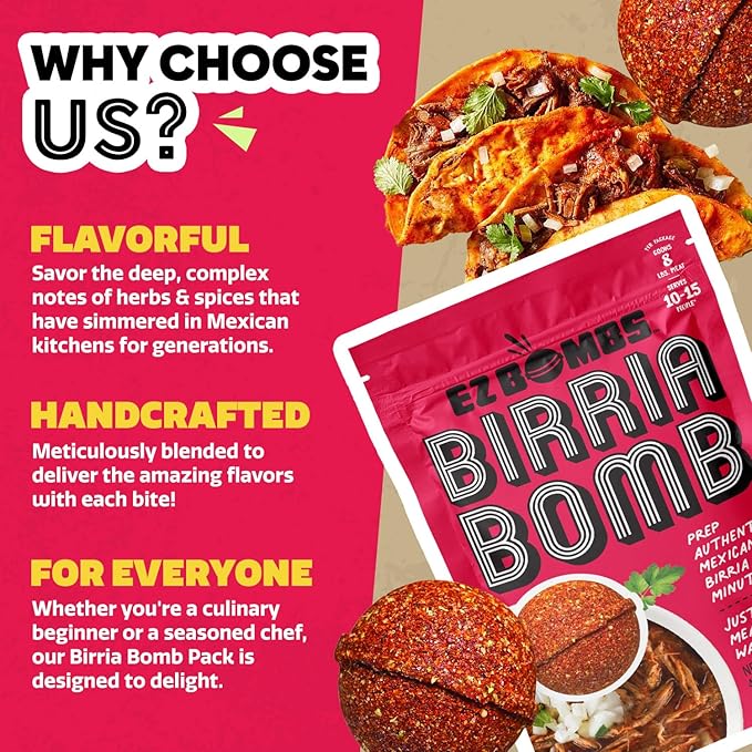 EZ Bombs Birria Bomb Seasoning, Pack of 2 – Authentic Mexican Spice Mix for Tacos, Burritos