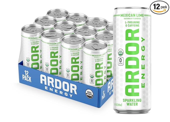 ARDOR Sparkling Water with 100mg Natural Caffeine & 200mg L-Theanine from Organic Green Tea for
