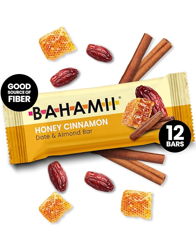 Bahamii - Almond & Date Bars (Honey Cinnamon) - Healthy Snack Bars with Dates - Non-GMO