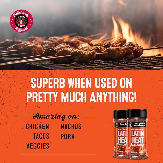Sauce Goddess Southwest Latin Heat Shaker (2-Pack) - BBQ Rub with Tons of Cumin and Oregano Flavor