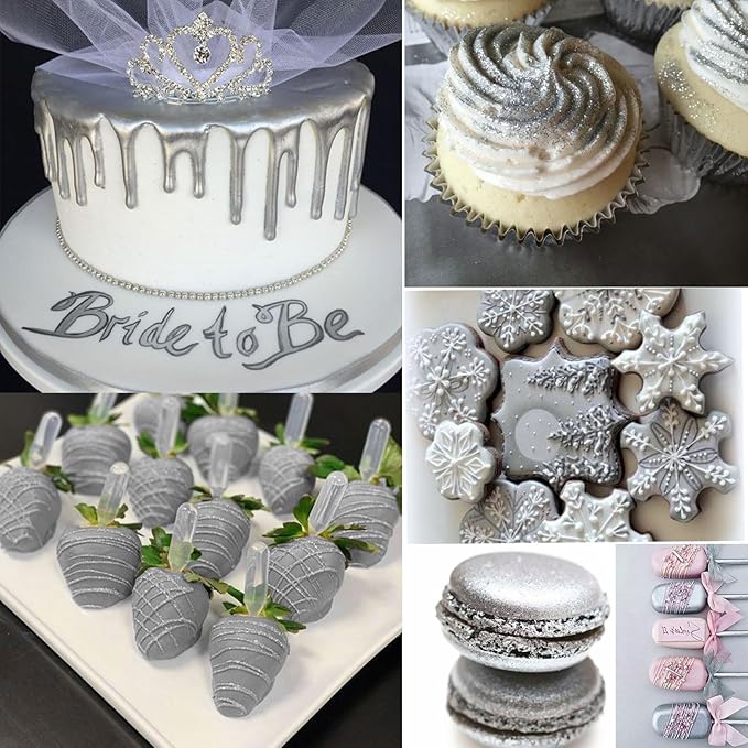 Silver Luster Dust Edible Glitter for Cakes Cocktails ??10g Colaele Edible Shimmering Dust for
