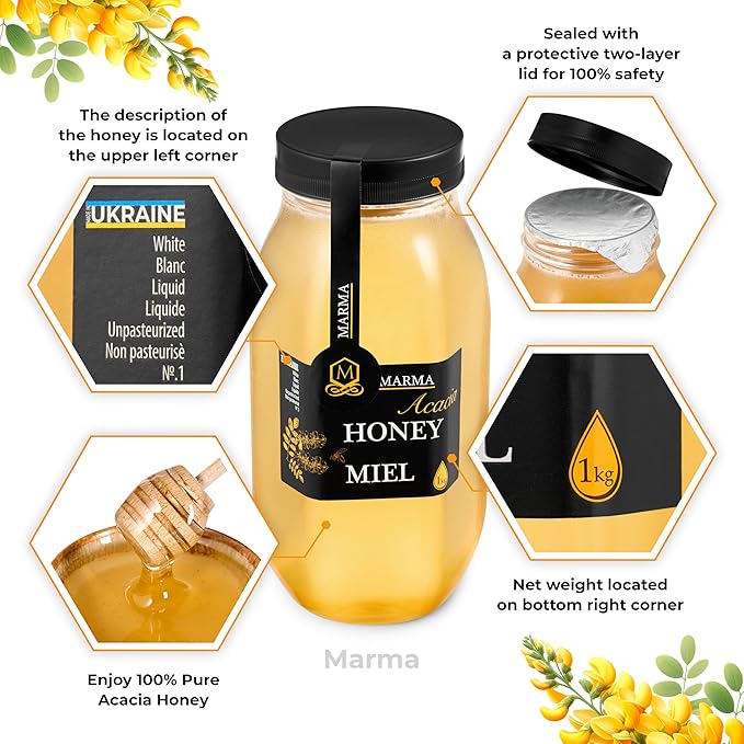 HONIGMA짰 Marma Acacia Honey | Authentic Raw Honey from Ukraine | 100% Pure & Unpasteurized |
